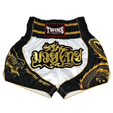 Twins TBS49-DR DRAGON Muay Thai Shorts White Black